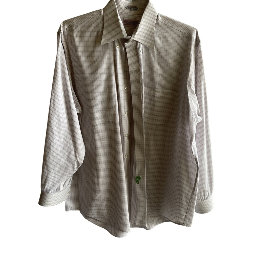 Roundtree & Yorke Mens Dress Shirt 17 34 White Plaid Long Sleeve Dillard's
